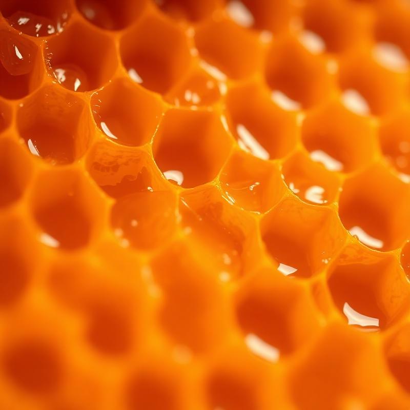 Golden honeycomb cells glistening with raw honey
