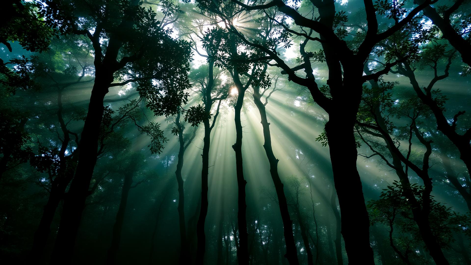 Sunlight filtering through the Coorg forest canopy